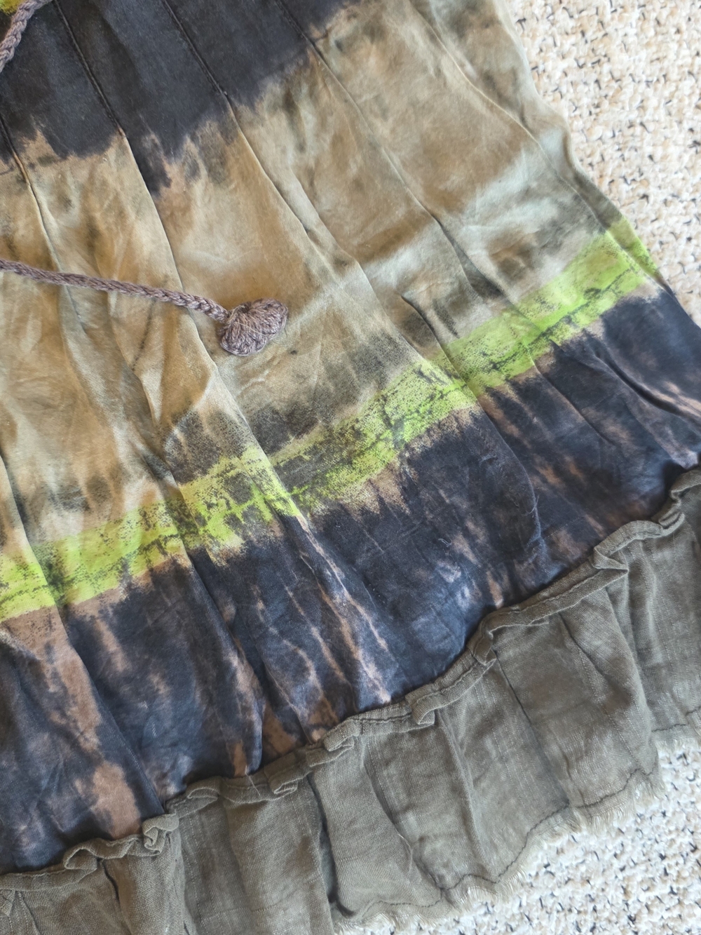 Free People Boho Tie Dye Ruffle Mini Skirt Smocked Waist Festival Fairy Grunge - Picture 3 of 10